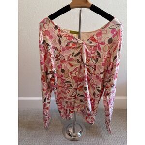 Sigrid Olsen Sweater Women XL Pink Floral Silk Blend Twist Front V-Neck Top